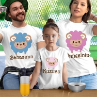 Kuzu Baskılı Anne Baba Kız Çocuk Tişört Kombini - 2