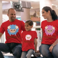 Kuzu Baskılı Anne Baba Kız Çocuk Tişört Kombini - 3