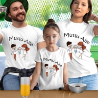Mutlu Aile Anne Baba Kız Çocuk Tişört Kombini - 2
