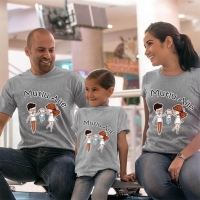 Mutlu Aile Anne Baba Kız Çocuk Tişört Kombini - 5