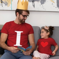 I Love U Baba Kız Çocuk Tişört Kombini - 2