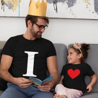 I Love U Baba Kız Çocuk Tişört Kombini - 4