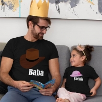 Şapka Temalı Baba Kız Çocuk Tişört Kombini - 4
