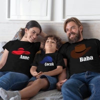 Şapka Temalı Anne Baba Erkek Çocuk Tişört Kombini - 4