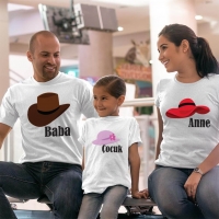 Şapka Temalı Anne Baba Kız Çocuk Tişört Kombini - 2