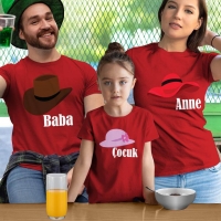Şapka Temalı Anne Baba Kız Çocuk Tişört Kombini - 3