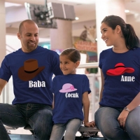 Şapka Temalı Anne Baba Kız Çocuk Tişört Kombini - 4
