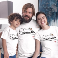 Mutlu Aile Temalı Anne Baba Erkek Çocuk Tişört Kombini - 3