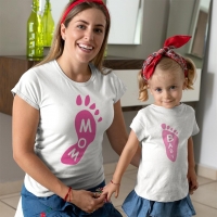 Ayak Baskılı Anne Kız Çocuk Tişört Kombini