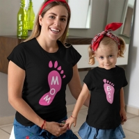 Ayak Baskılı Anne Kız Çocuk Tişört Kombini - 4