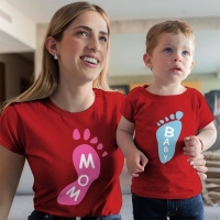 Ayak Baskılı Anne Erkek Çocuk Tişört Kombini - 4