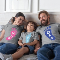 Ayak Baskılı Anne Baba Erkek Çocuk Tişört Kombini - 5