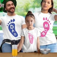 Ayak Baskılı Anne Baba Kız Çocuk Tişört Kombini - 1