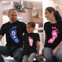 Ayak Baskılı Anne Baba Kız Çocuk Tişört Kombini - 2