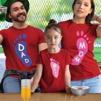 Ayak Baskılı Anne Baba Kız Çocuk Tişört Kombini - 3