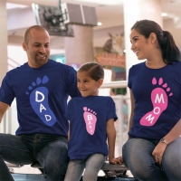 Ayak Baskılı Anne Baba Kız Çocuk Tişört Kombini - 4