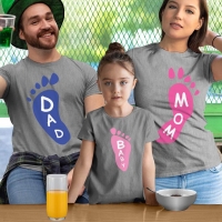 Ayak Baskılı Anne Baba Kız Çocuk Tişört Kombini - 5