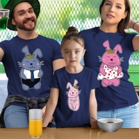 Tavşan Anne Baba Kız Çocuk Tişört Kombini - 2