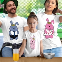 Tavşan Anne Baba Kız Çocuk Tişört Kombini - 4
