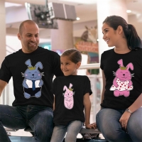 Tavşan Anne Baba Kız Çocuk Tişört Kombini - 5