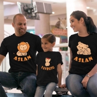 Aslan Yavrusu Anne Baba Kız Çocuk Tişört Kombini - 3