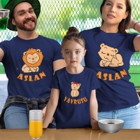 Aslan Yavrusu Anne Baba Kız Çocuk Tişört Kombini - 4