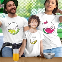 Sevimli Meyveler Anne Baba ve Erkek Çocuk Tişört Kombini - 4