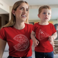 Pizza Tasarımlı Anne Erkek Çocuk Tişört Kombini - 3