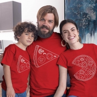 Pizza Tasarımlı Anne Baba Erkek Çocuk Tişört Kombini - 3