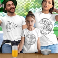 Pizza Tasarımlı Anne Baba Kız Çocuk Tişört Kombini - 2