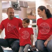 Pizza Tasarımlı Anne Baba Kız Çocuk Tişört Kombini - 3