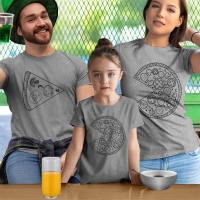 Pizza Tasarımlı Anne Baba Kız Çocuk Tişört Kombini - 4