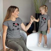 Panda Anne ve Kız Çocuk Tişört Kombini - 3