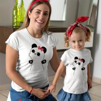 Panda Anne ve Kız Çocuk Tişört Kombini - 4
