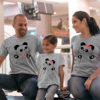 Panda Anne Baba ve Kız Çocuk Tişört Kombini - 3