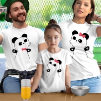 Panda Anne Baba ve Kız Çocuk Tişört Kombini - 4