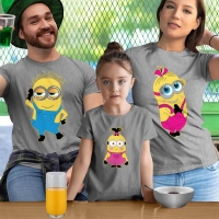 Çılgın Hırsız Minyonlar Anne Baba ve Kız Çocuk Tişört Kombini - 4