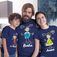 Çöp Adam Anne Baba ve Erkek Çocuk Tişört Kombini