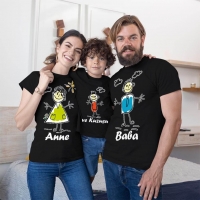 Çöp Adam Anne Baba ve Erkek Çocuk Tişört Kombini - 3