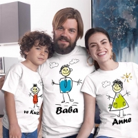 Çöp Adam Anne Baba ve Erkek Çocuk Tişört Kombini - 4