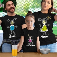 Çöp Adam Anne Baba ve Kız Çocuk Tişört Kombini - 4