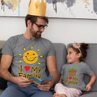 I Love My Family Baba Kız Çocuk Tişört Kombini - 4