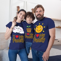 I Love My Family Anne Baba ve Erkek Çocuk Tişört Kombini - 5