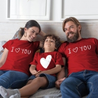 I Love You Anne Baba ve Erkek Çocuk Tişört Kombini - 3