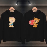 Sevimli Ayı Baskılı Kapüşonlu Sevgili Kombini - 2