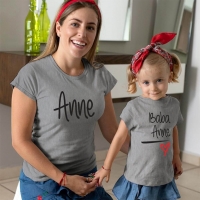 Anne Baba Sevgisi Tasarımlı Anne ve Kız Çocuk Kombini - 2