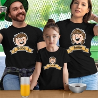 Aile Temalı Anne Baba ve Kız Çocuk Tişört Kombini - 4