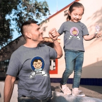 Baba Kız Çocuk Resimli Tişört Kombini - 5