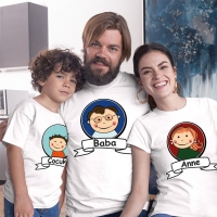 Anne Baba ve Erkek Çocuk Resimli Tişört Kombini - 2