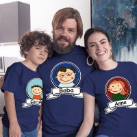 Anne Baba ve Erkek Çocuk Resimli Tişört Kombini - 5